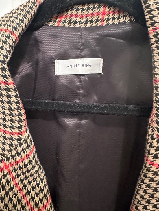Anine Bing Womens Madeline Double-Breasted Plaid Blazer - Red/Black Houndstooth - Picture 7 of 12